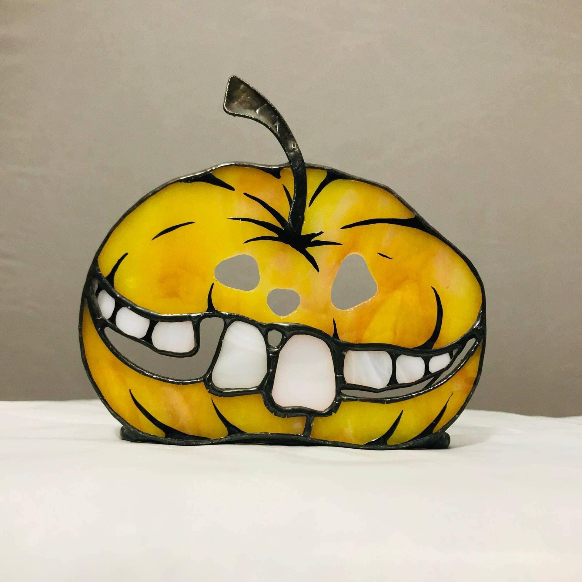Stained Glass Pumpkin Candlestick: Orange Halloween Suncatcher, Halloween Horror Decor
