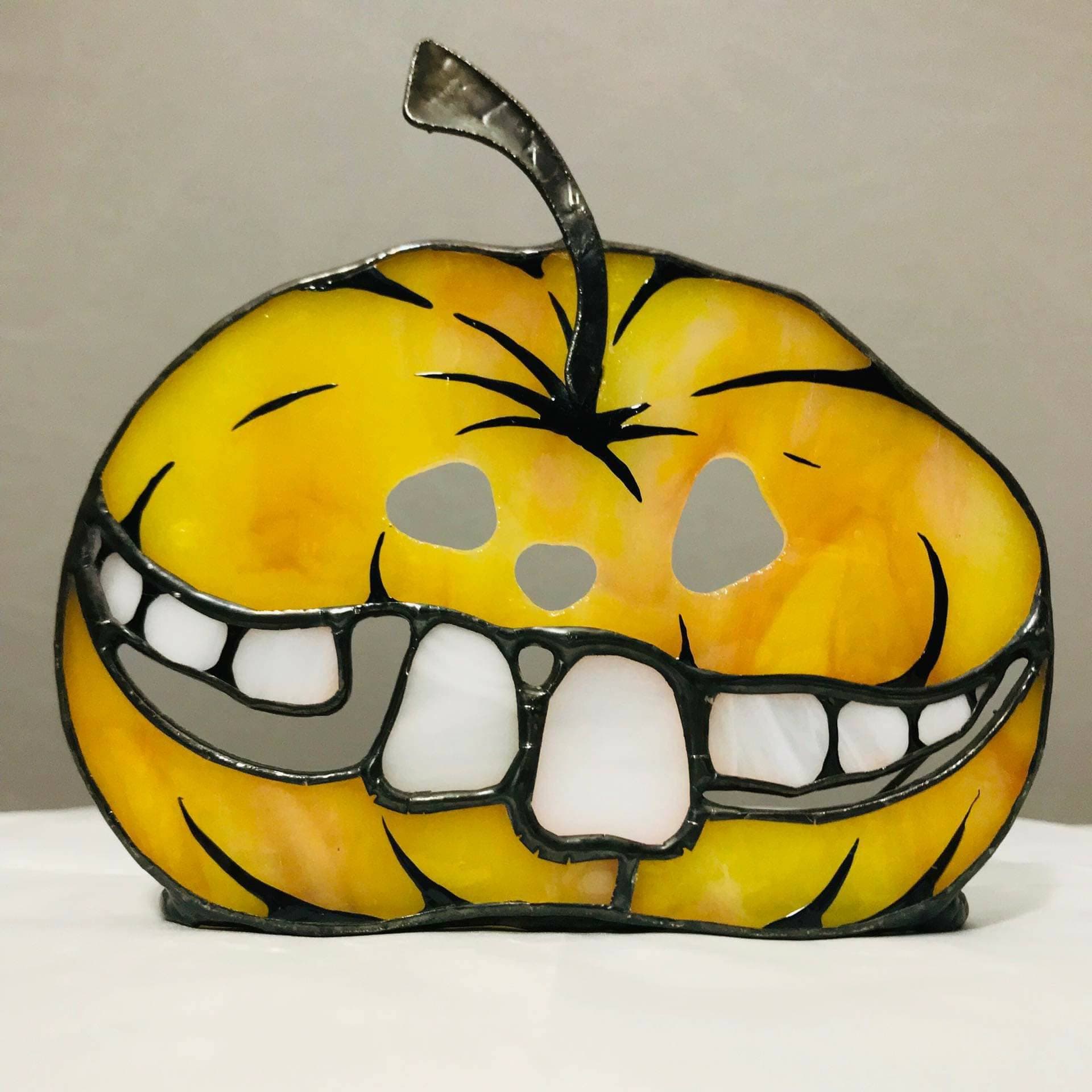 Stained Glass Pumpkin Candlestick: Orange Halloween Suncatcher, Halloween Horror Decor
