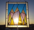 Geometric Mountains Stained Glass Panel 8x10 in, Abstract Landscape Suncatcher, Nature Inspired Home Decor, Handcrafted Window Hanging