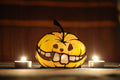 Stained Glass Pumpkin Candlestick: Orange Halloween Suncatcher, Halloween Horror Decor