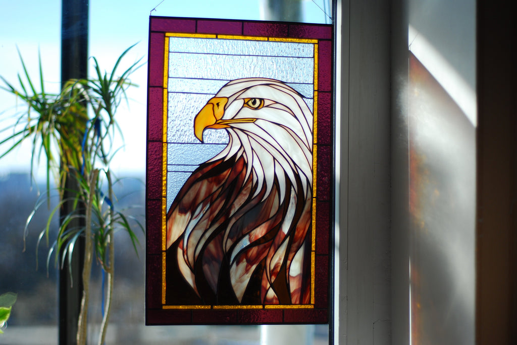 Stained Glass Eagle Window Hanging – Handcrafted Rustic Home Decor