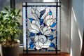 Stained Glass Window Panel Magnolia 17 x 12 inch. Tiffany Glass Art, Handmade Mother’s Day gift, White Flower Window Hangings, Sun Catcher
