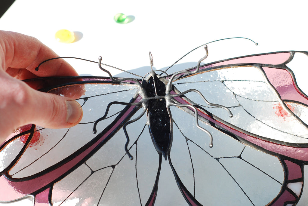 Greta Oto Butterfly Stained Glass Suncatcher, Modern Insect Window Hanging