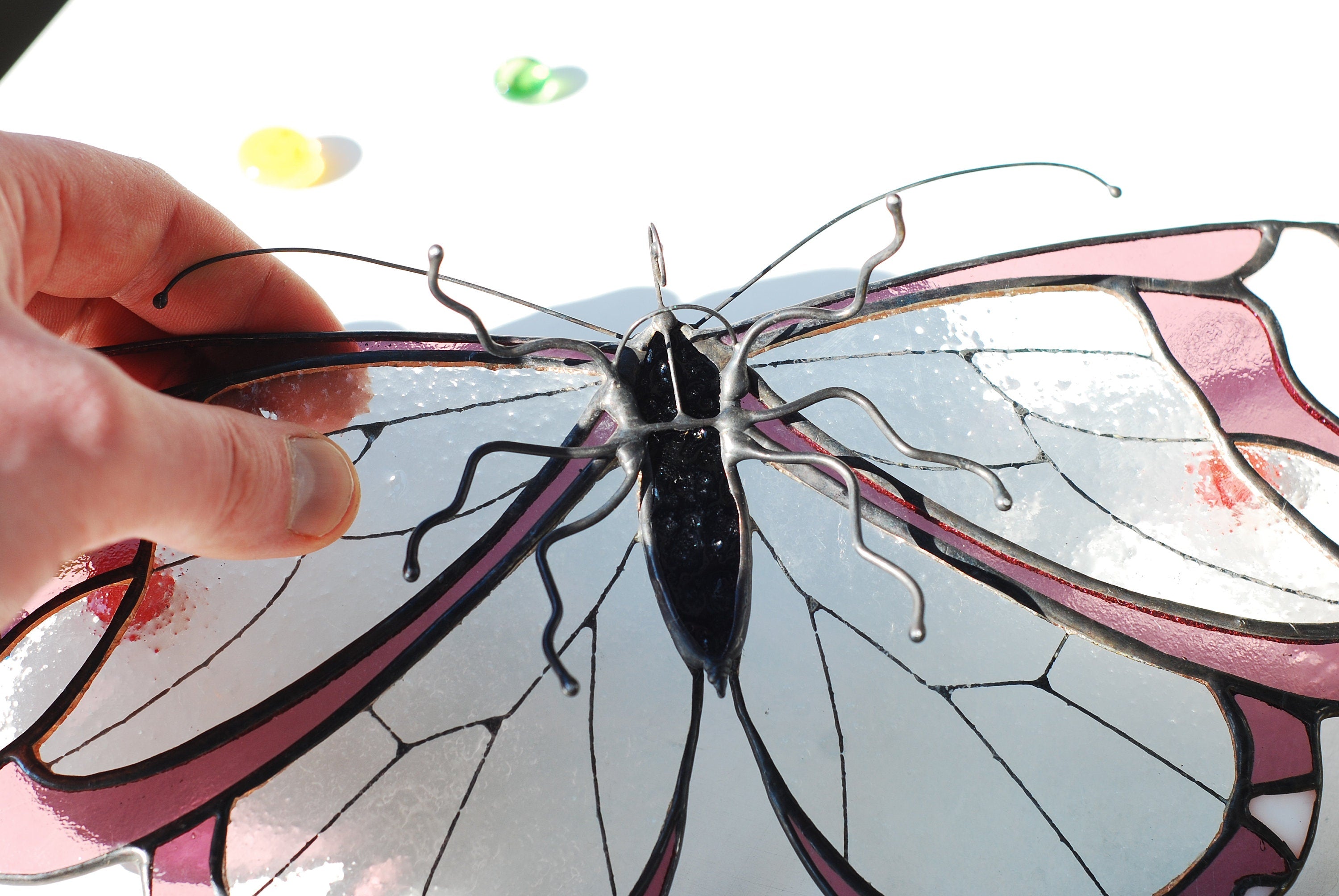 Greta Oto Butterfly Stained Glass Suncatcher, Modern Insect Window Hanging