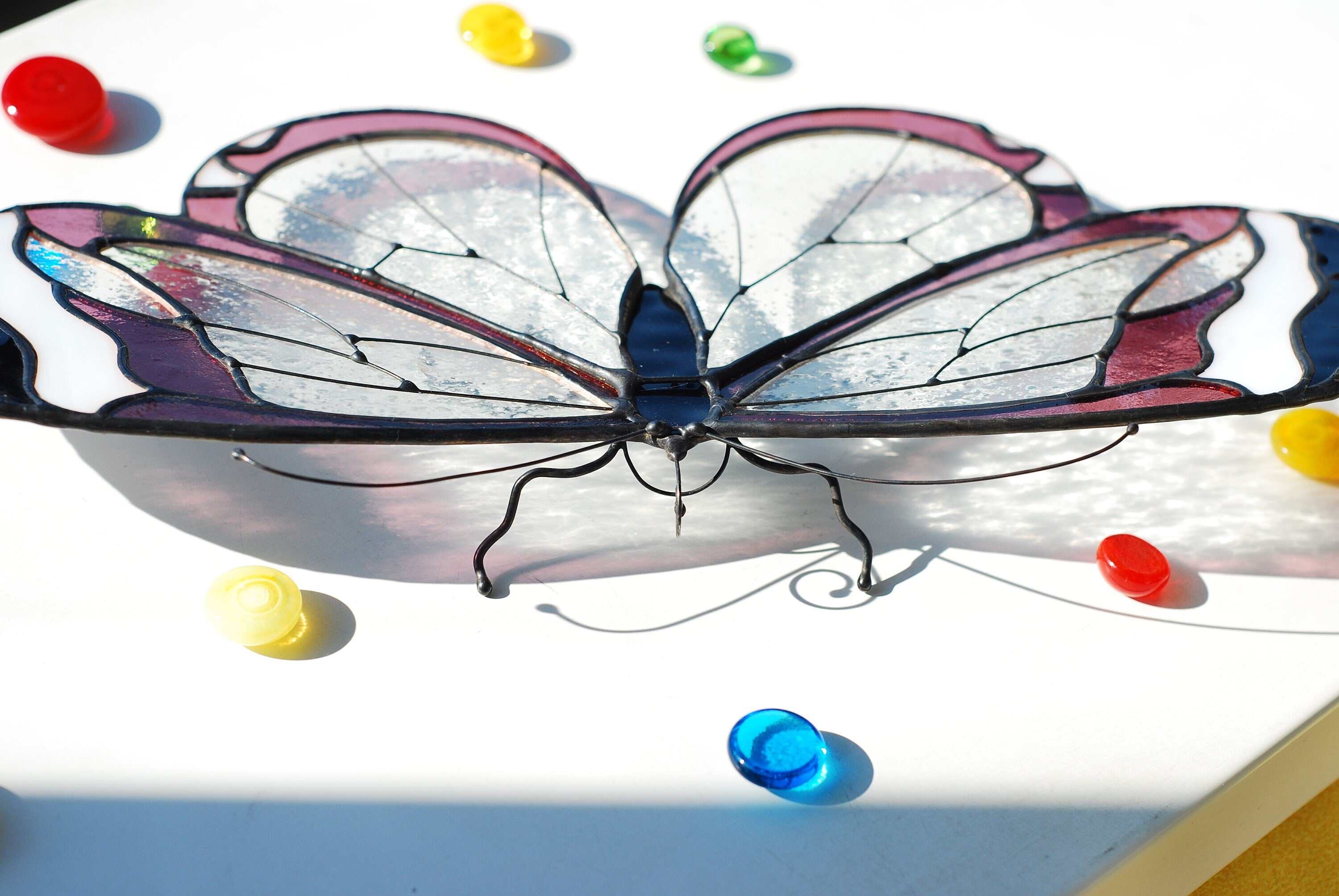 Greta Oto Butterfly Stained Glass Suncatcher, Modern Insect Window Hanging