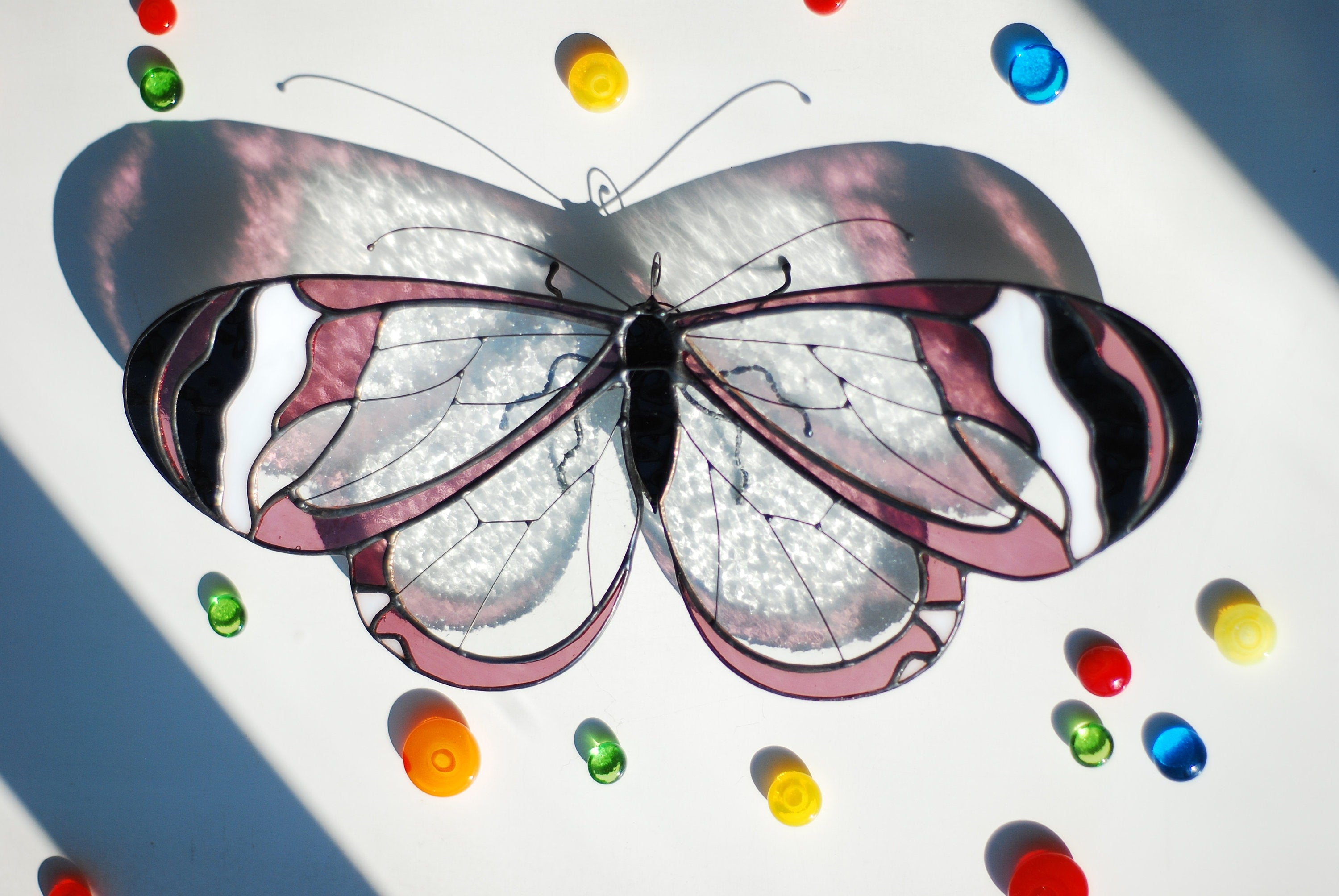 Greta Oto Butterfly Stained Glass Suncatcher, Modern Insect Window Hanging