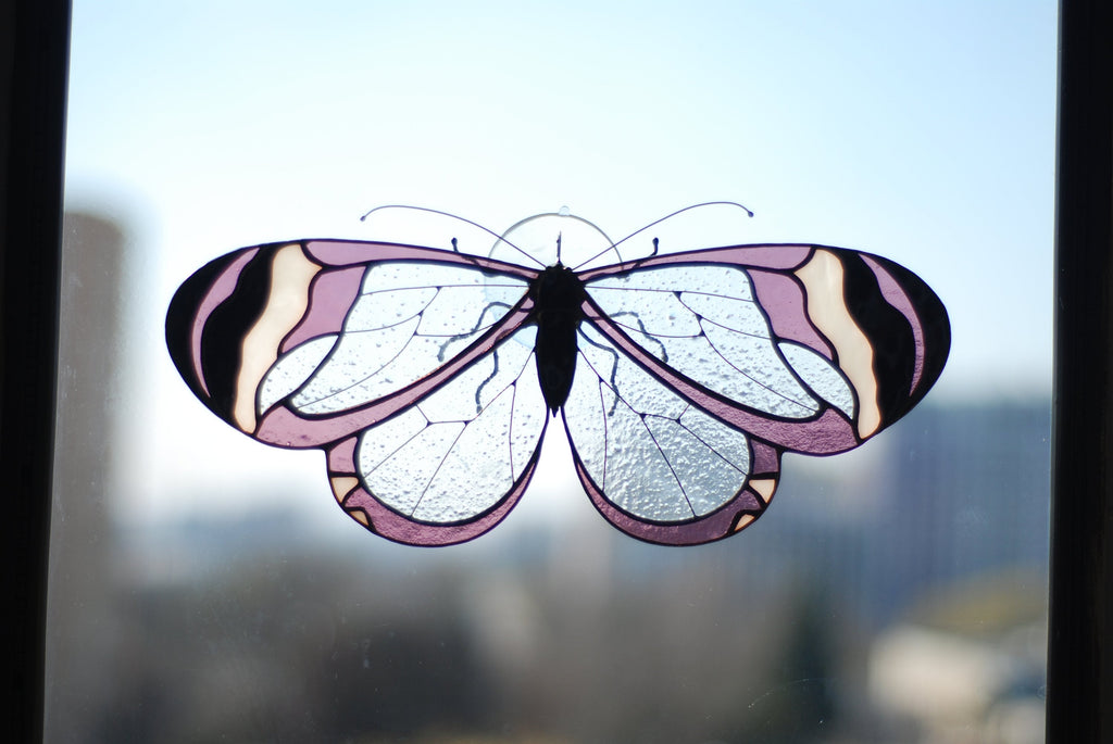 Greta Oto Butterfly Stained Glass Suncatcher, Modern Insect Window Hanging