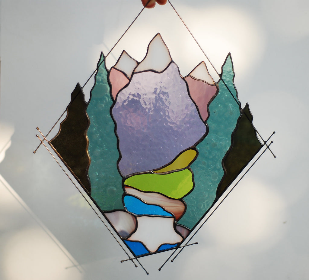 Mountain Stained Glass Window Hangings: Custom Home Decor, Glass Art, Mother’s Day gift, Tiffany suncatcher