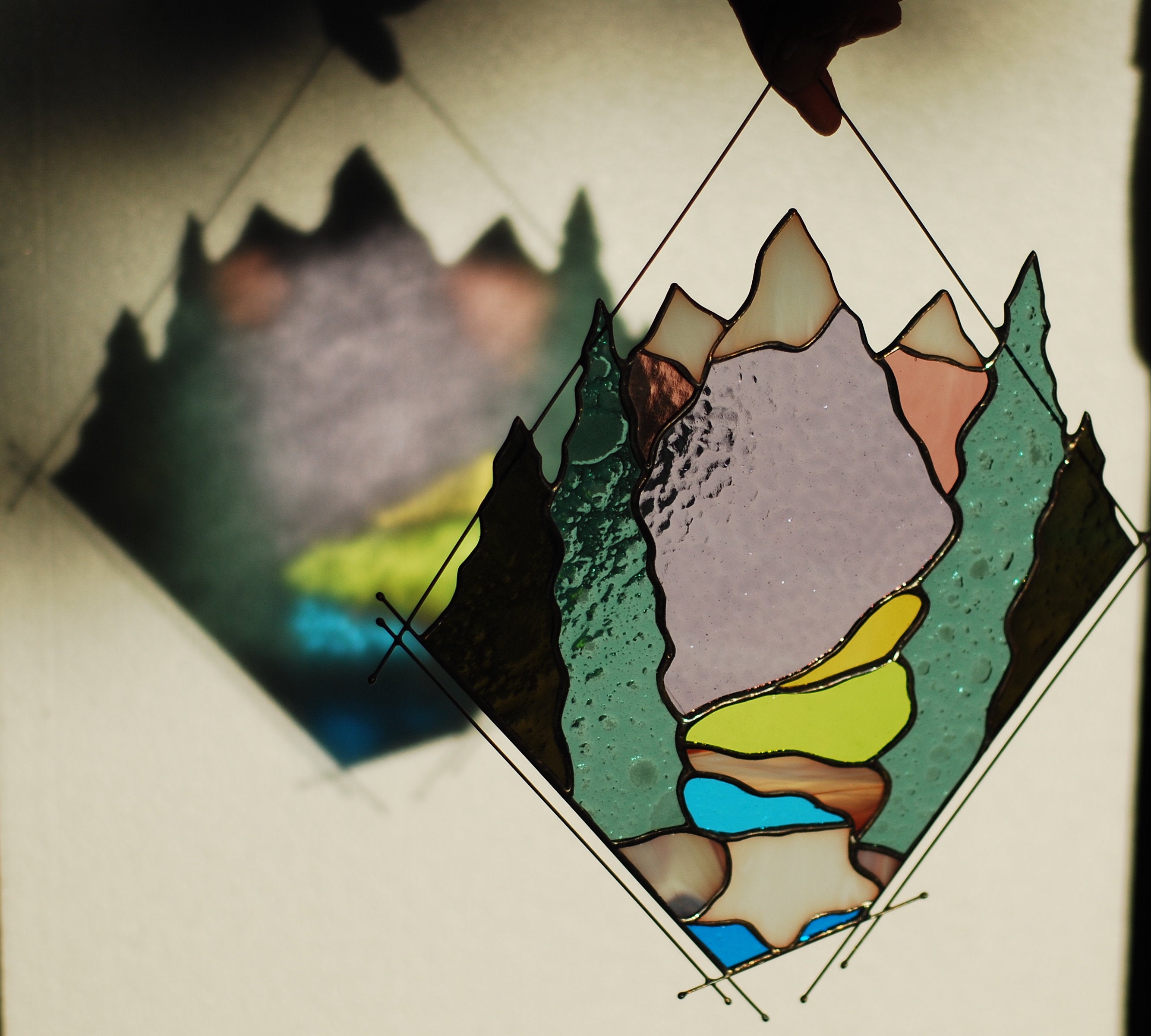 Mountain Stained Glass Window Hangings: Custom Home Decor, Glass Art, Mother’s Day gift, Tiffany suncatcher