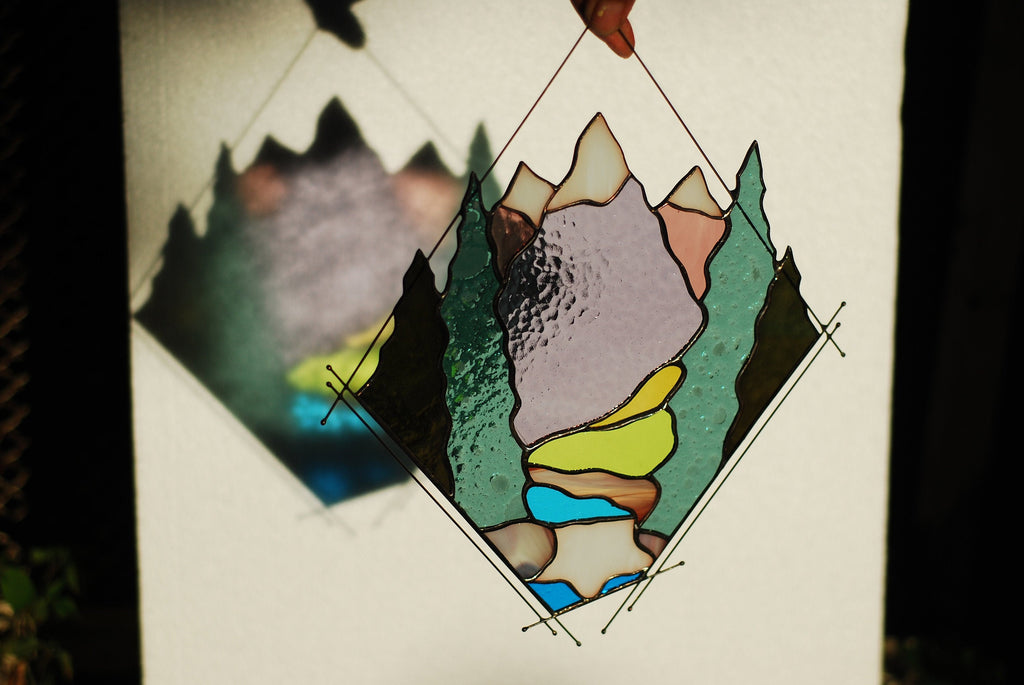Mountain Stained Glass Window Hangings: Custom Home Decor, Glass Art, Mother’s Day gift, Tiffany suncatcher