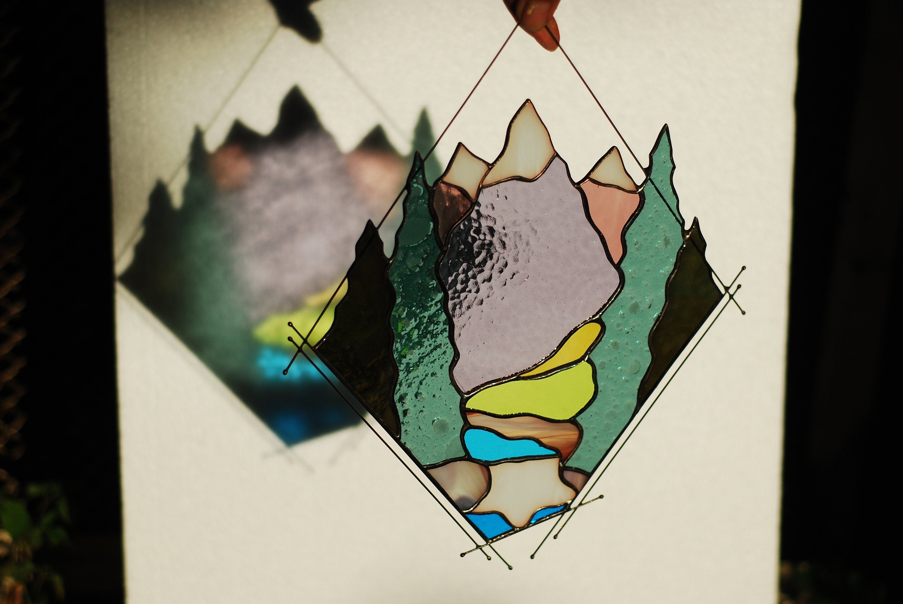 Mountain Stained Glass Window Hangings: Custom Home Decor, Glass Art, Mother’s Day gift, Tiffany suncatcher
