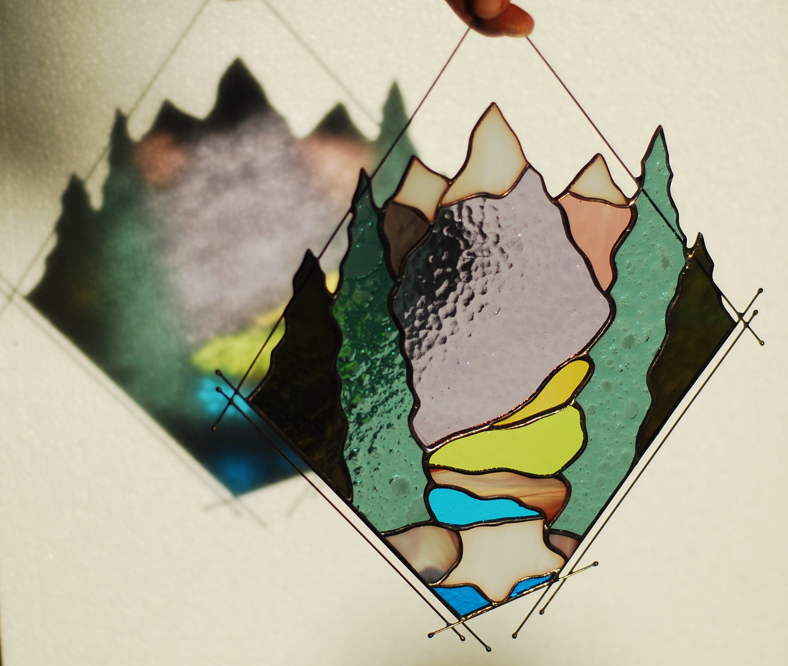 Mountain Stained Glass Window Hangings: Custom Home Decor, Glass Art, Mother’s Day gift, Tiffany suncatcher