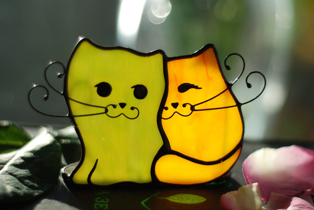 Stained Glass Cats Candle Holder, Whimsical Handmade Decor