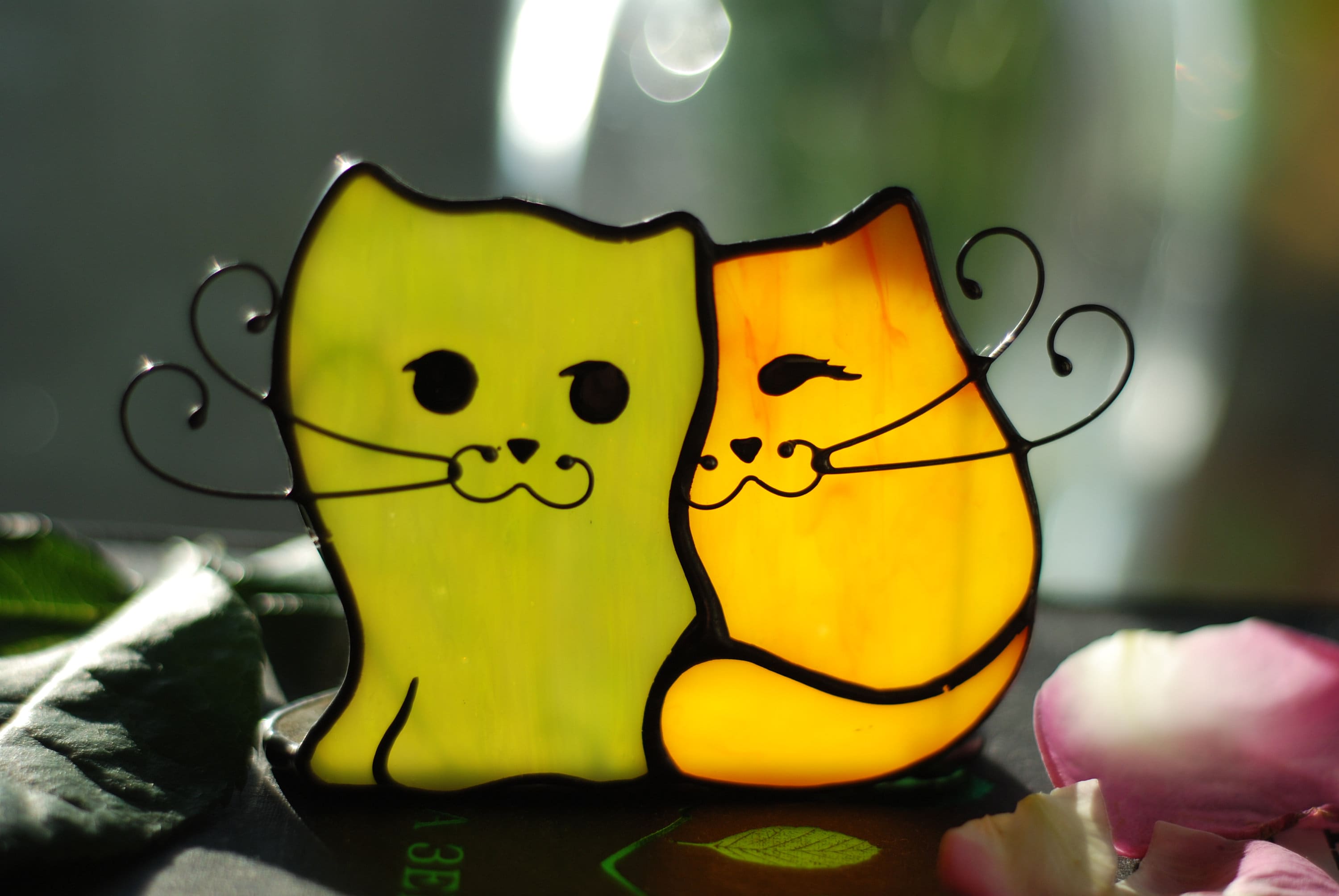 Stained Glass Cats Candle Holder, Whimsical Handmade Decor