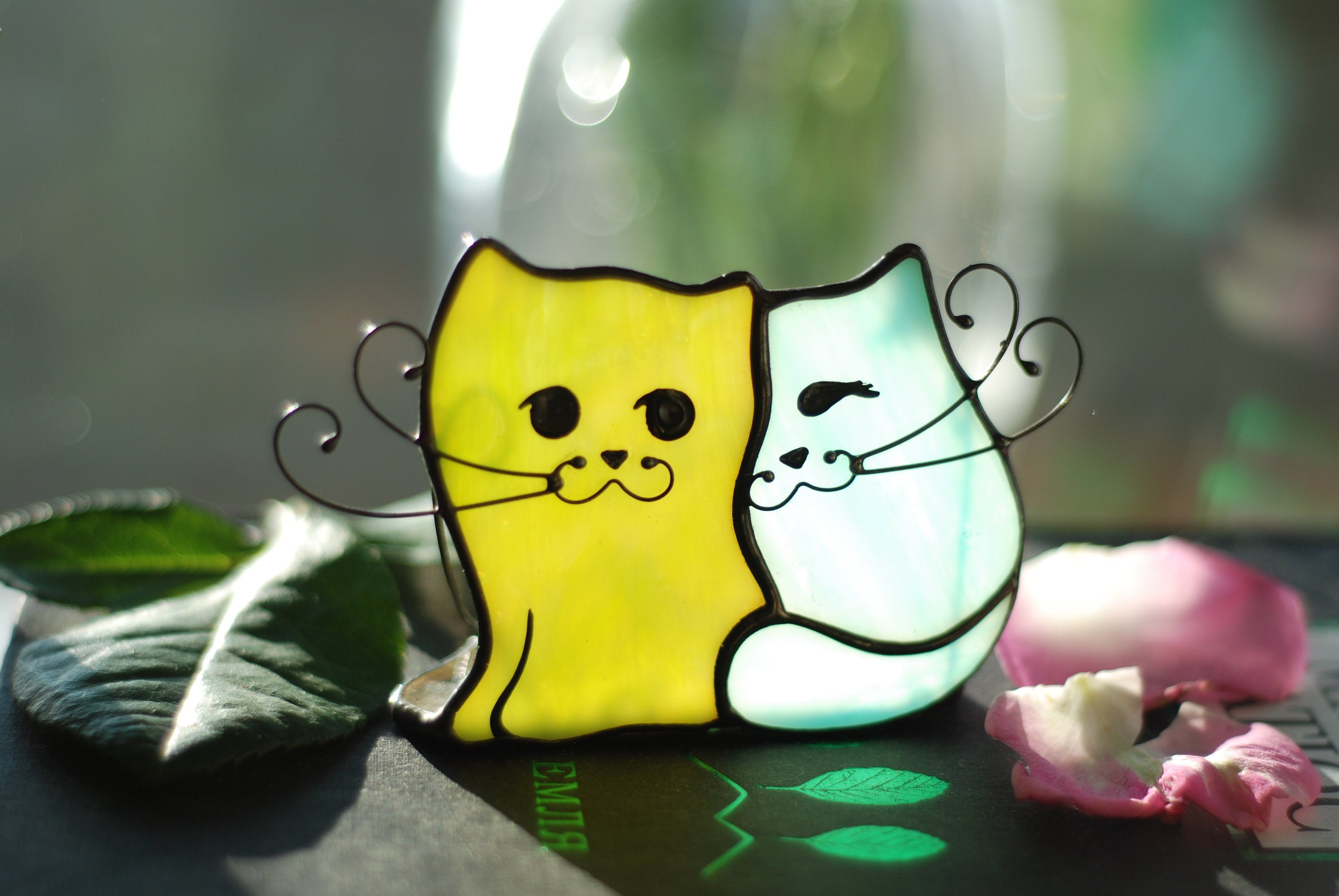 Stained Glass Cats Candle Holder, Whimsical Handmade Decor