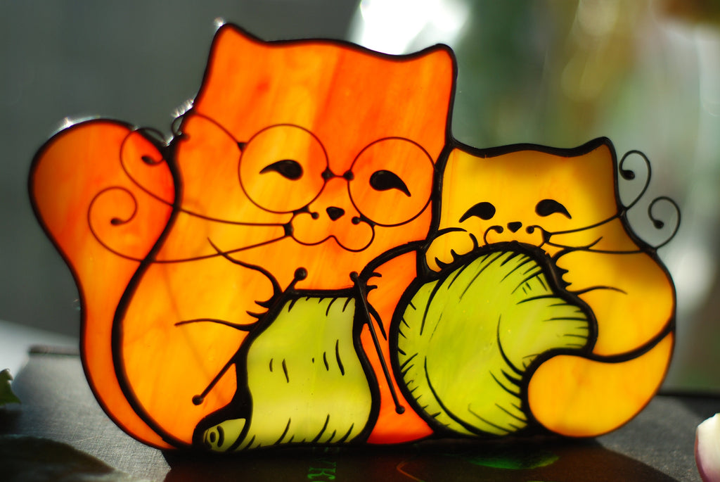 Stained Glass Cats Candle Holder – Whimsical Table Decor, Cat Lover Gift