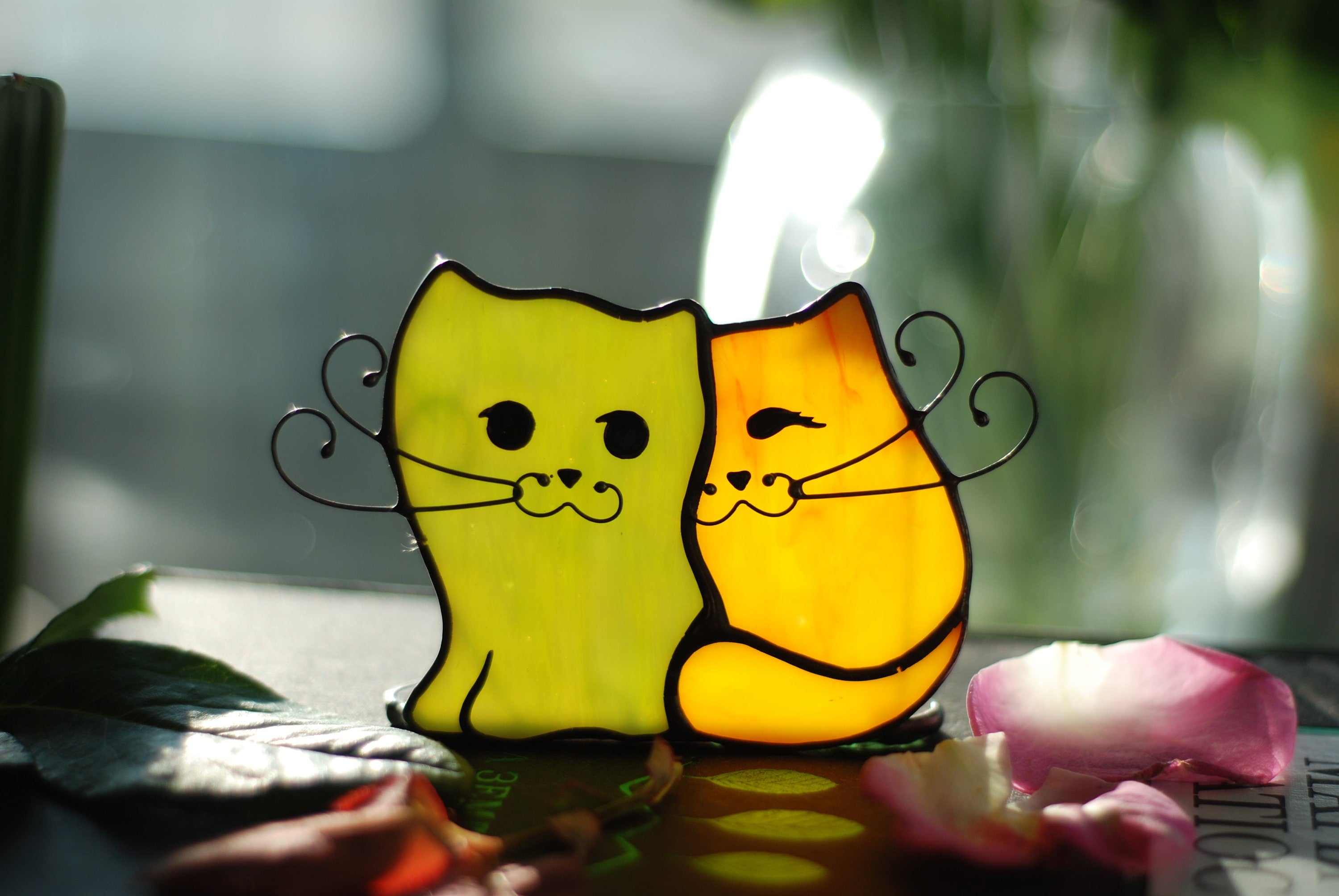 Stained Glass Cats Candle Holder, Whimsical Handmade Decor