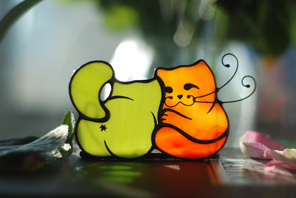 Stained Glass Cats Candle Holder – Whimsical Home Decor, Cat Lover Gift