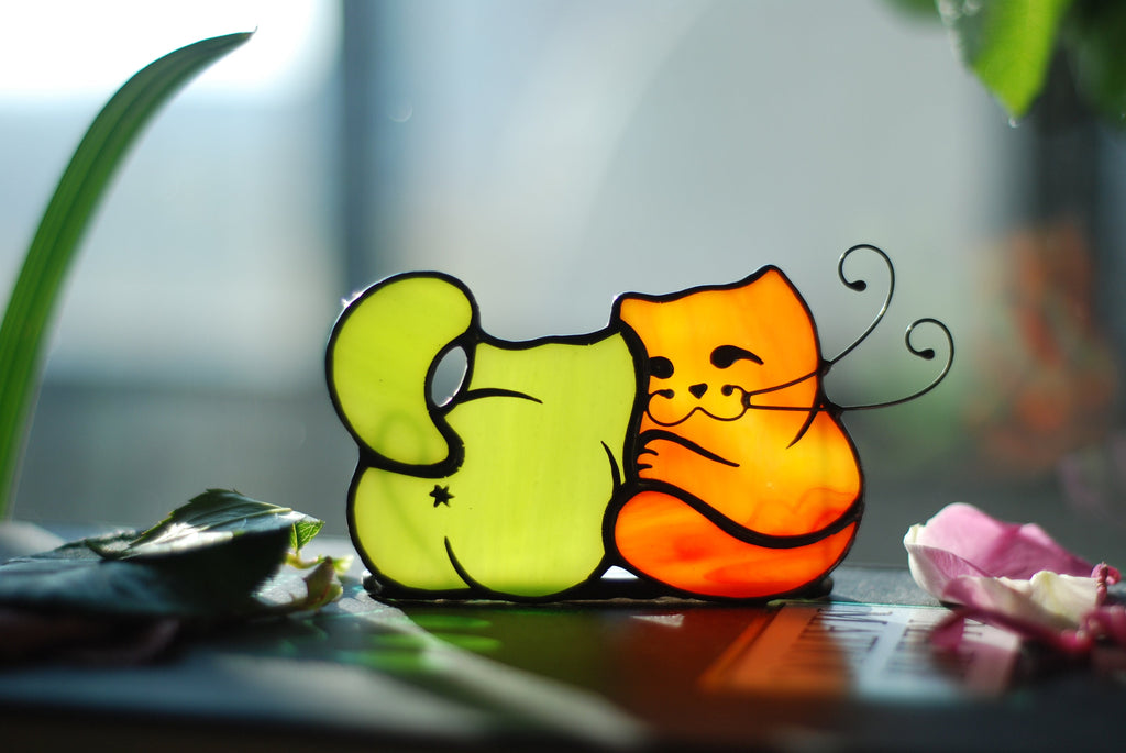 Stained Glass Cats Candle Holder – Whimsical Home Decor, Cat Lover Gift
