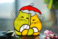 Stained Glass Cats Under Umbrella – Whimsical Candle Holder, Cat Lover Gift