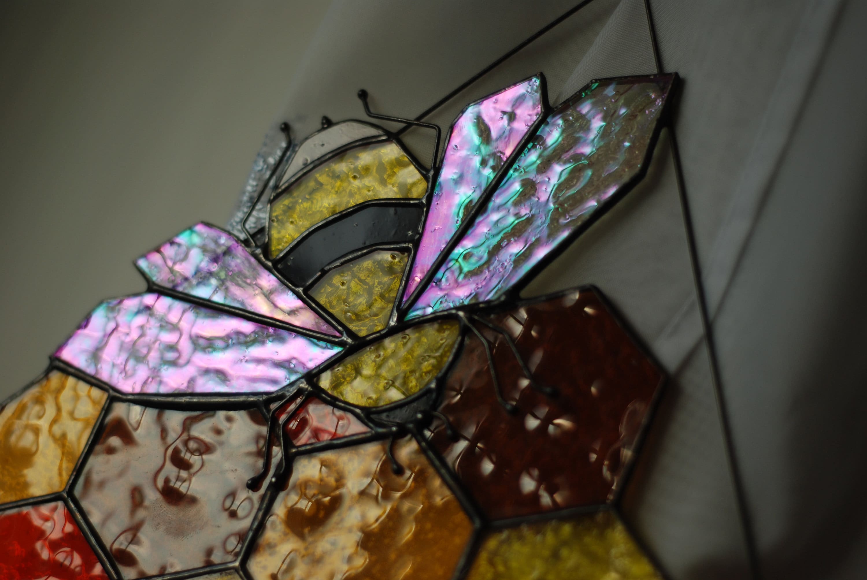 Stained Glass Bee Honeycomb Yellow Suncatcher 11x13 in. Home House Decor Panel Spring Window Wall Hanging Corner Easter Gift for Mom