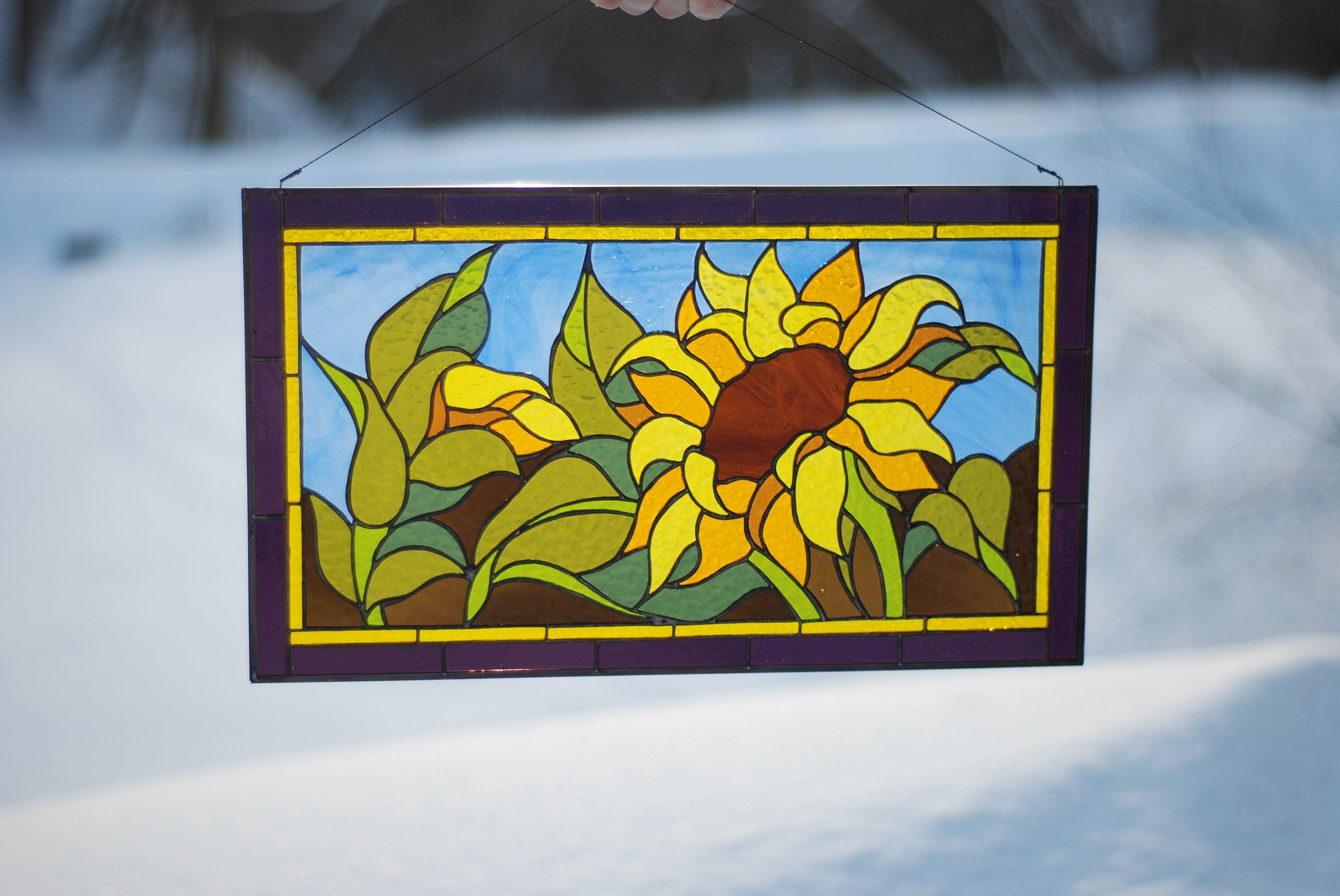 Stained glass panel Sunflower, window hangings Stained glass suncatchers Yellow flower decor Large stained glass, Handmade personalized gift