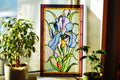 Stained glass window panel Purple Iris 11 × 18.5 in. Window Hangings Stained glass suncatcher Purple flower glass art, Mother’s Day gift