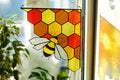 Stained Glass Bee Suncatcher: Honeycomb Corner Window Hanging Handmade Easter decor, Tiffany Glass Art