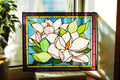 Stained glass window panel magnolia flower 12.5 × 15.5 inches window hanging Stained glass suncatcher Tiffany glass art Mother’s Day gift