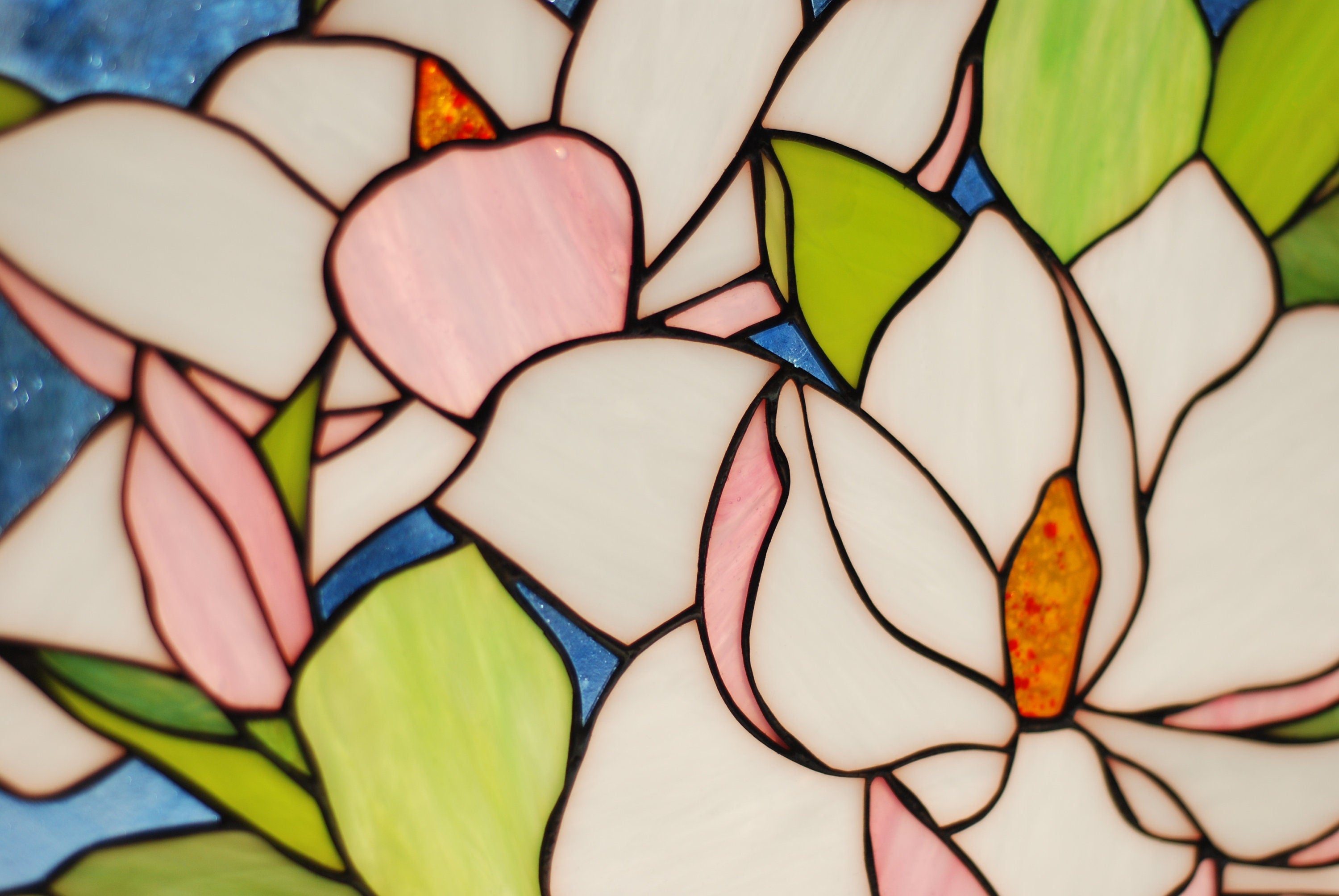 Stained glass window panel magnolia flower 12.5 × 15.5 inches window hanging Stained glass suncatcher Tiffany glass art Mother’s Day gift