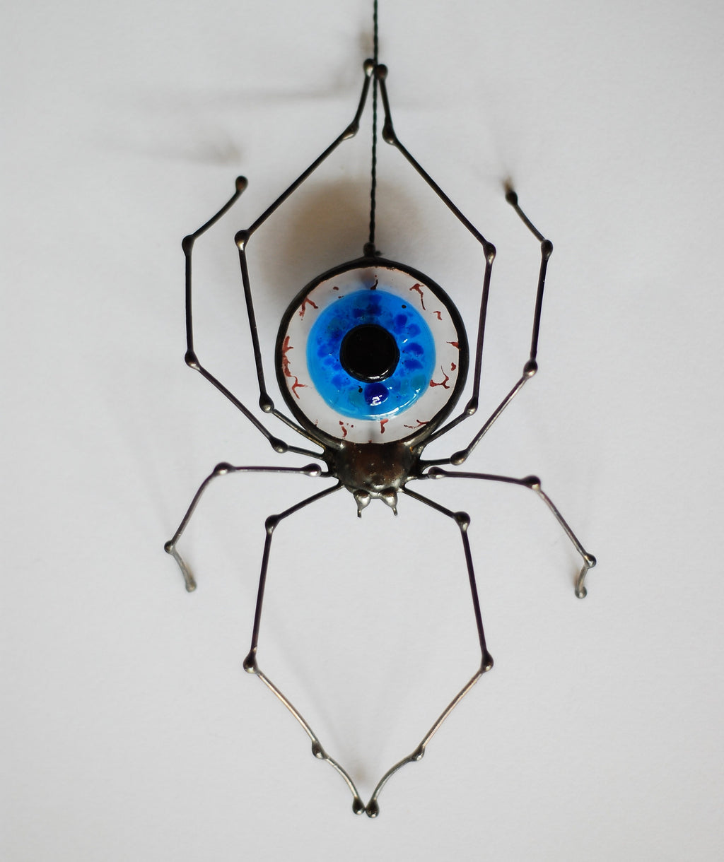 Spider Stained Glass Suncatcher with Fused Eye 4x6 In, Witchy Gothic Window Hangings