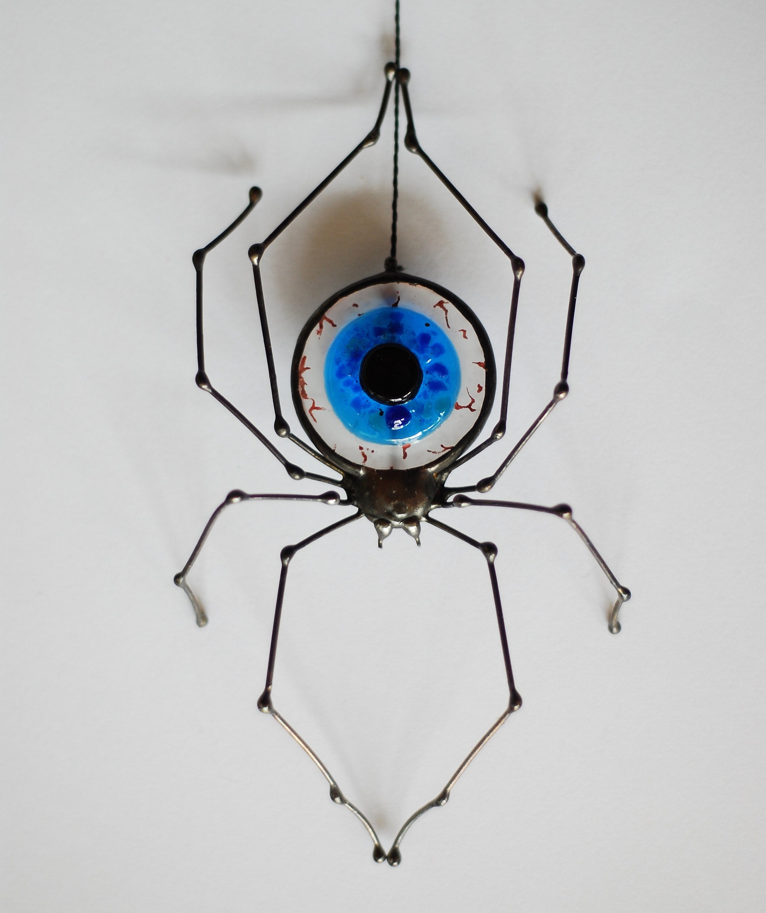 Spider Stained Glass Suncatcher with Fused Eye 4x6 In, Witchy Gothic Window Hangings