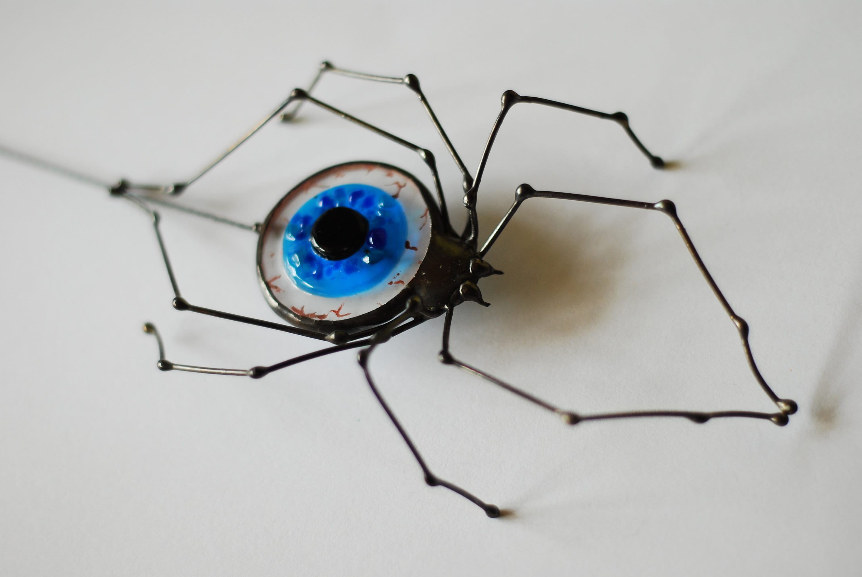 Spider Stained Glass Suncatcher with Fused Eye 4x6 In, Witchy Gothic Window Hangings