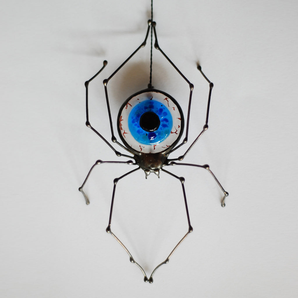 Spider Stained Glass Suncatcher with Fused Eye 4x6 In, Witchy Gothic Window Hangings