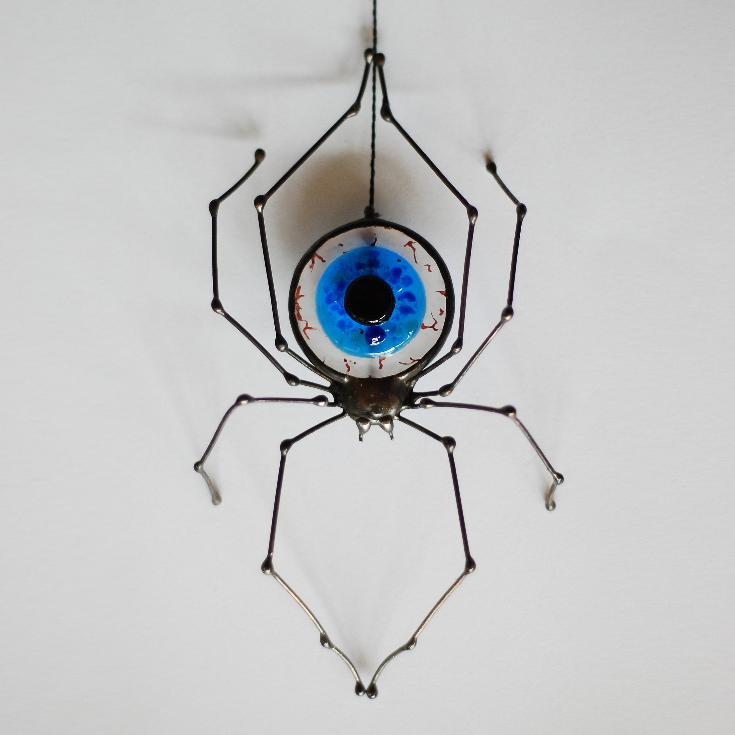 Spider Stained Glass Suncatcher with Fused Eye 4x6 In, Witchy Gothic Window Hangings