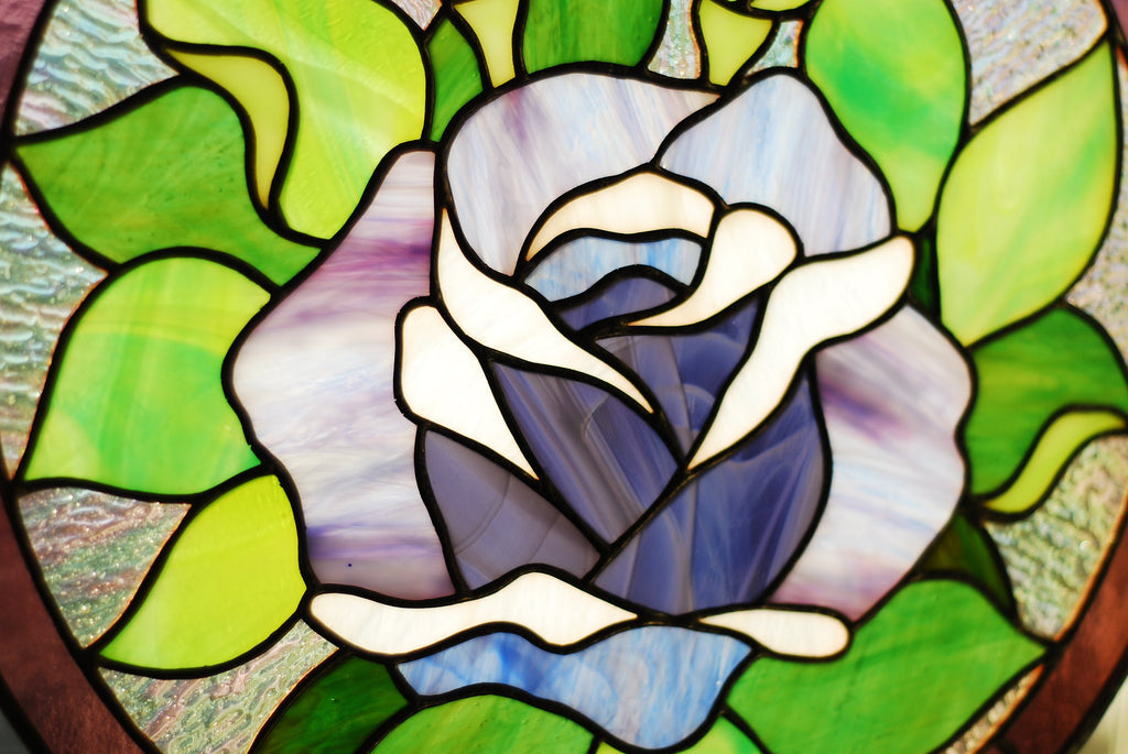 Round Stained Glass Panel Purple Roses, Window hangings Stained glass sun catcher Stained glass decor Mother’s Day gift