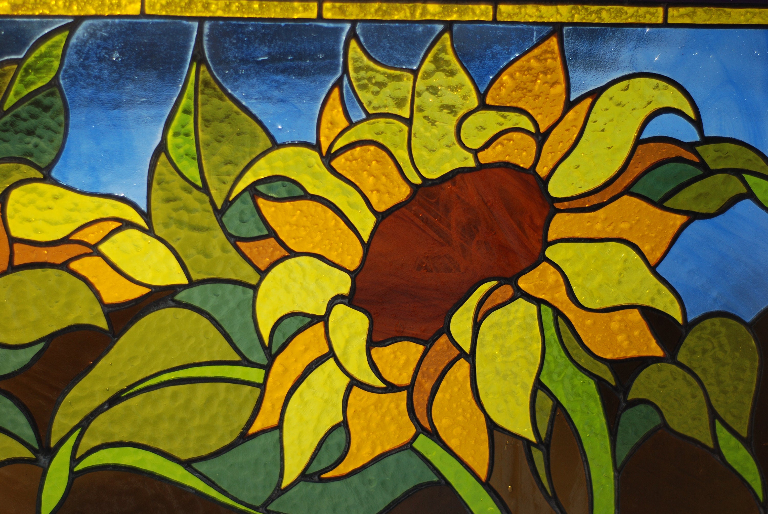 Stained glass panel Sunflower, window hangings Stained glass suncatchers Yellow flower decor Large stained glass, Handmade personalized gift