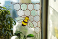 Stained Glass Bee Suncatcher, Honeycomb Window Hanging, Boho Home Decor