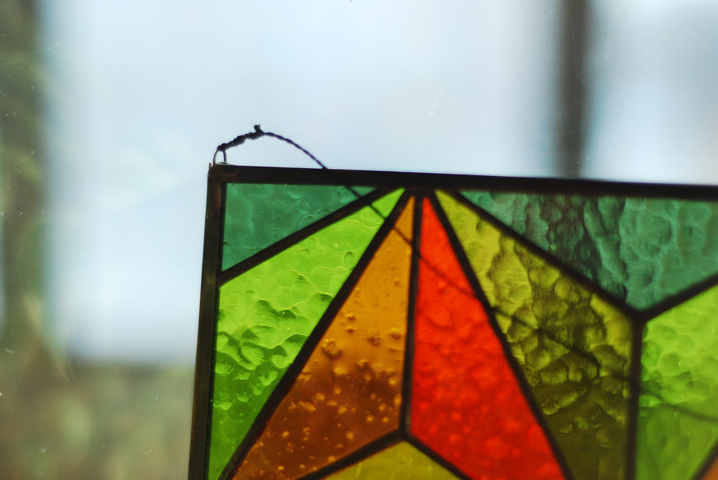 Geometric stained glass panel 16 × 10.3 in. Tiffany Window Hangings, Home House Decor, Handmade Sun Catcher, Easter Gift for Mom