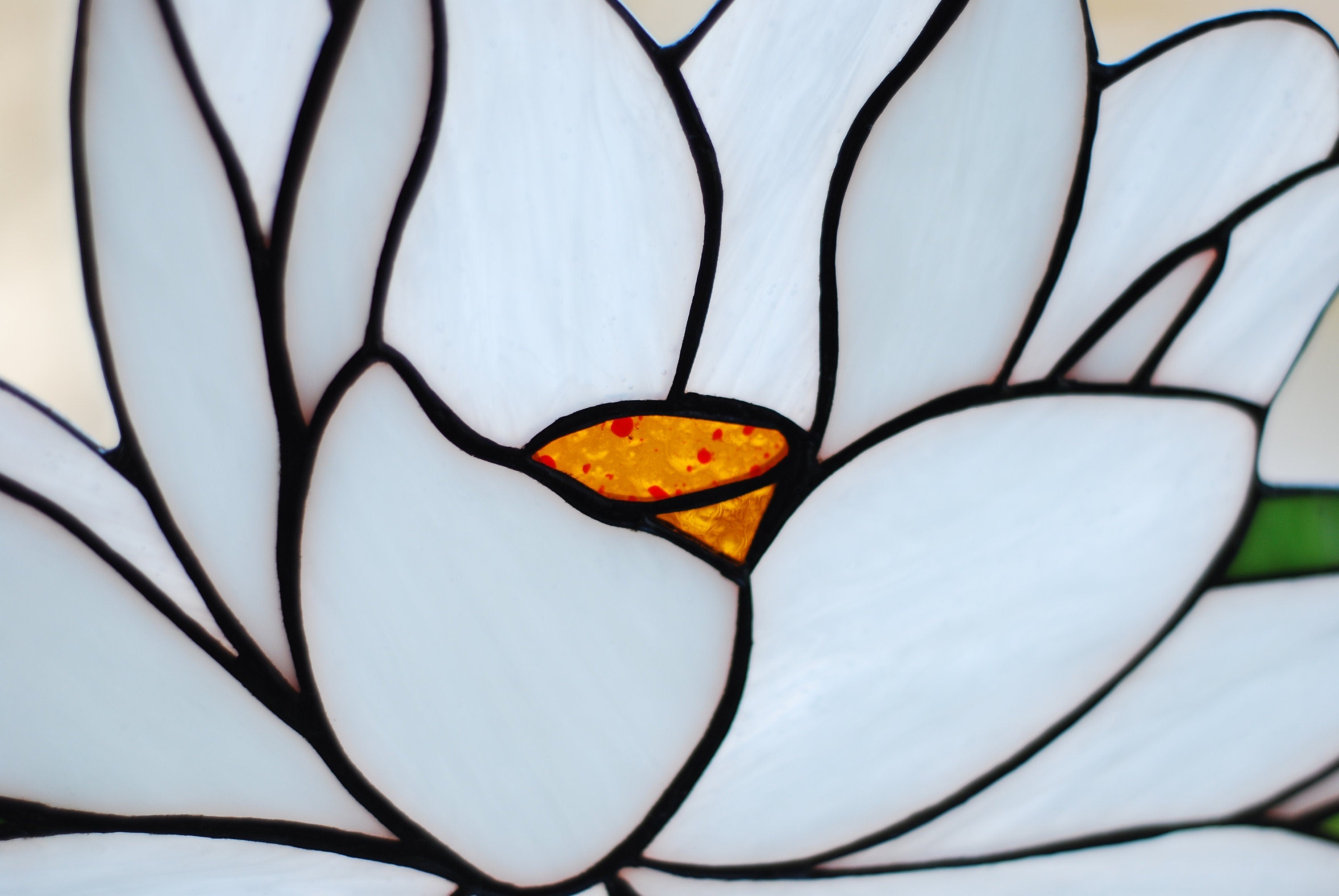 Stained Glass Water Lily Suncatcher 14x7 Inch, Handmade White Lotus Window Hanging, Floral Wall Art, Tiffany Technique, Mothers Day Gift