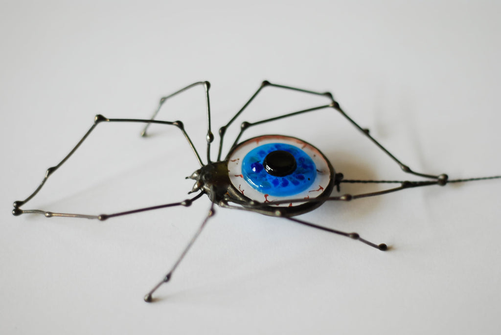 Spider Stained Glass Suncatcher with Fused Eye 4x6 In, Witchy Gothic Window Hangings