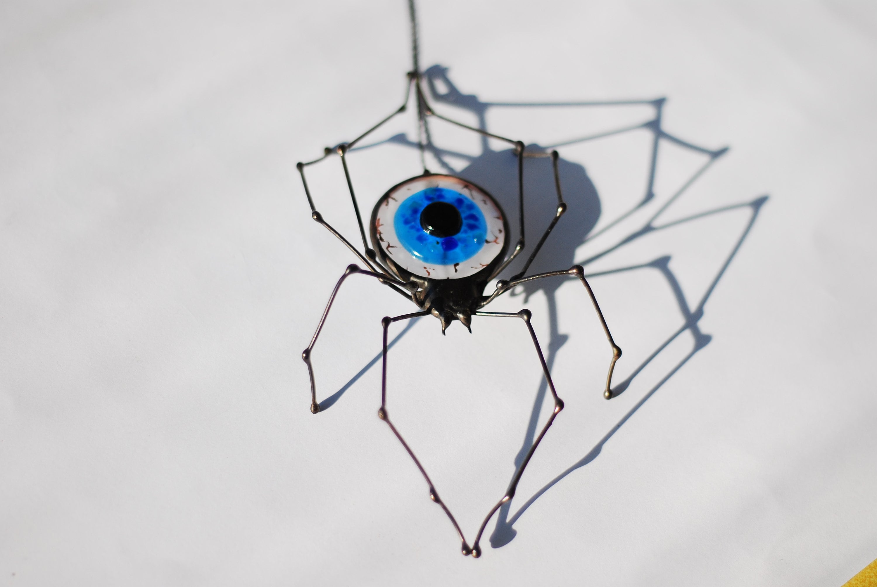 Spider Stained Glass Suncatcher with Fused Eye 4x6 In, Witchy Gothic Window Hangings
