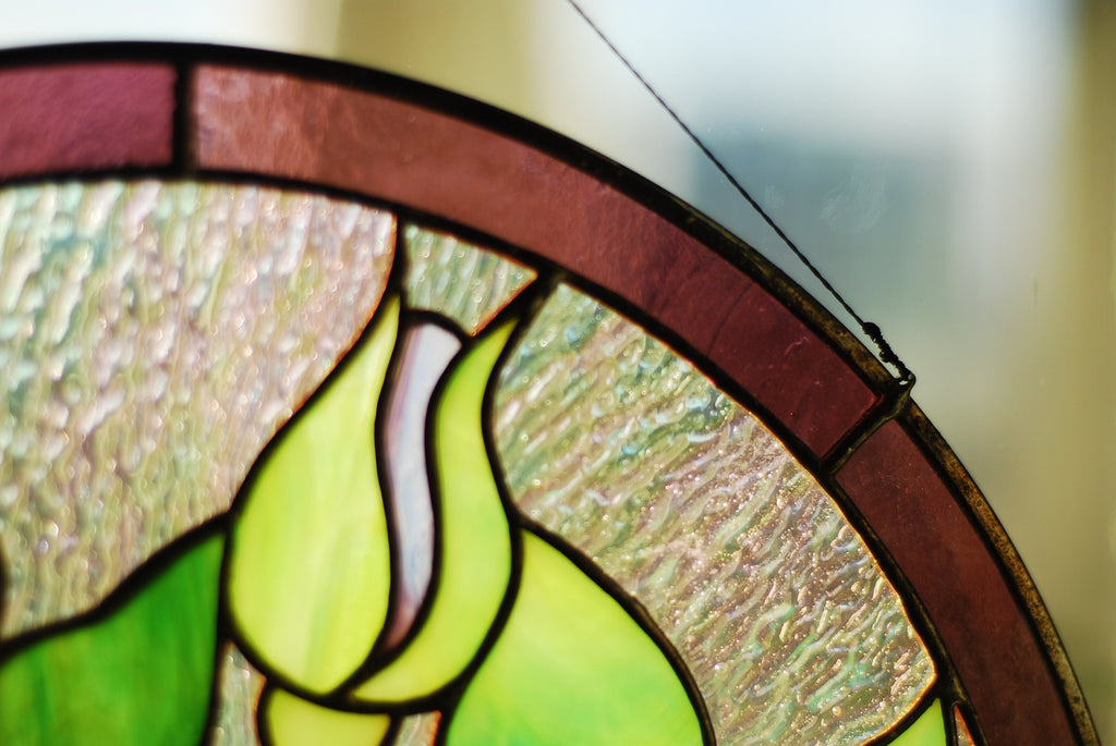 Round Stained Glass Panel Purple Roses, Window hangings Stained glass sun catcher Stained glass decor Mother’s Day gift