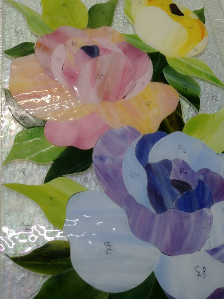 Handmade Peony Stained Glass Window Hanging, Floral Decor (11 × 16 in.)