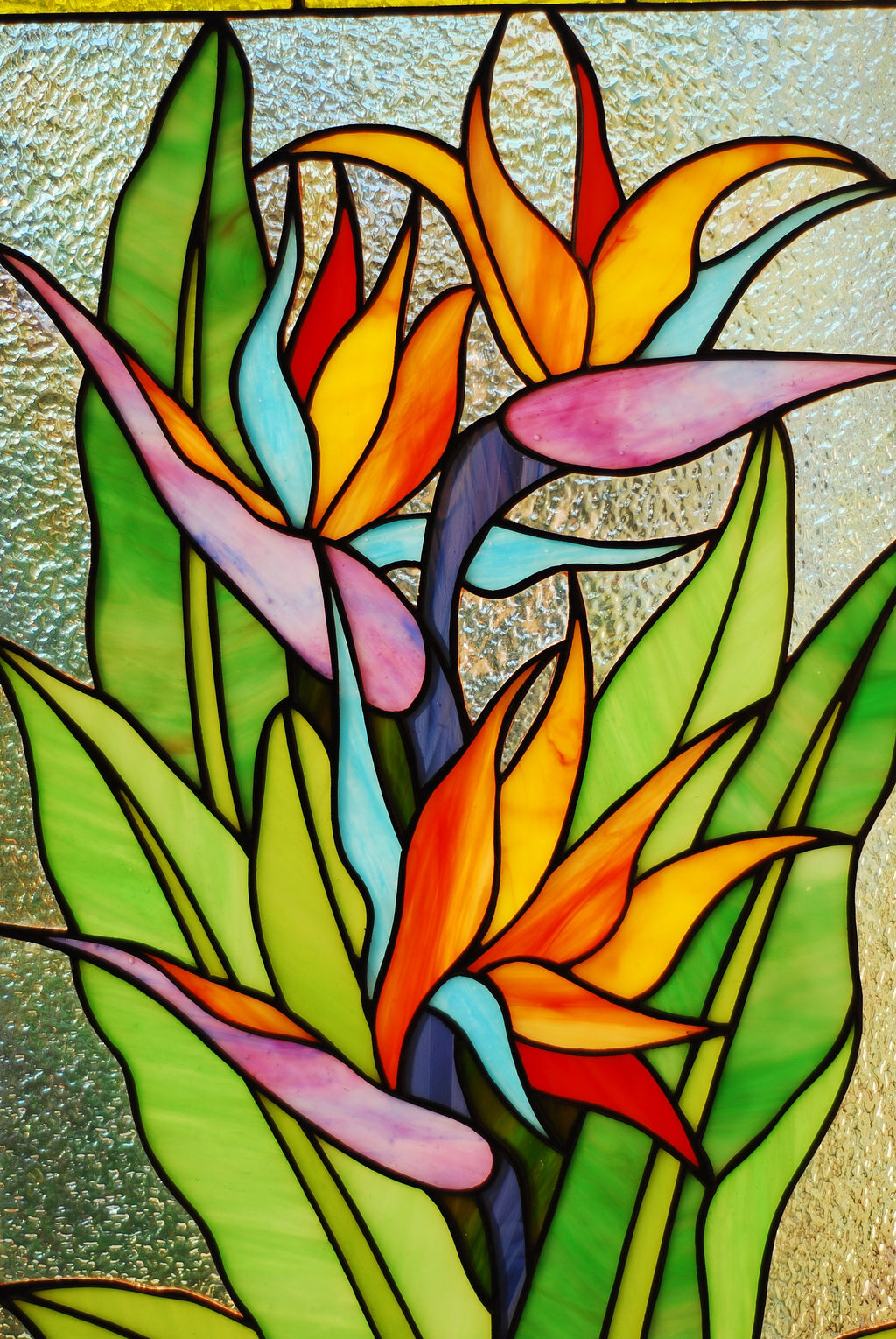 Stained Glass Bird of Paradise, Handmade Window Hanging 11"x16.5" Custom Stained Glass Panel, Tiffany Glass Art, Window Decor