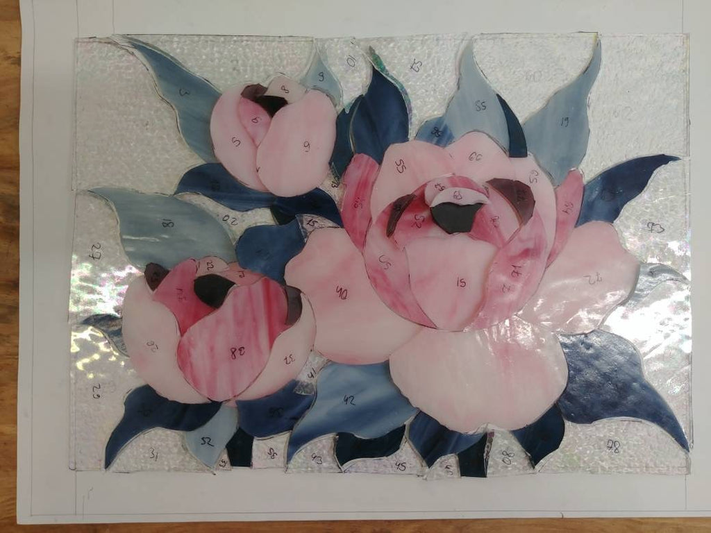 Pink peony stained glass window hangings 15.5x11.5" Unique gift for mom Custom stained glass flower decor Modern stained glass panel