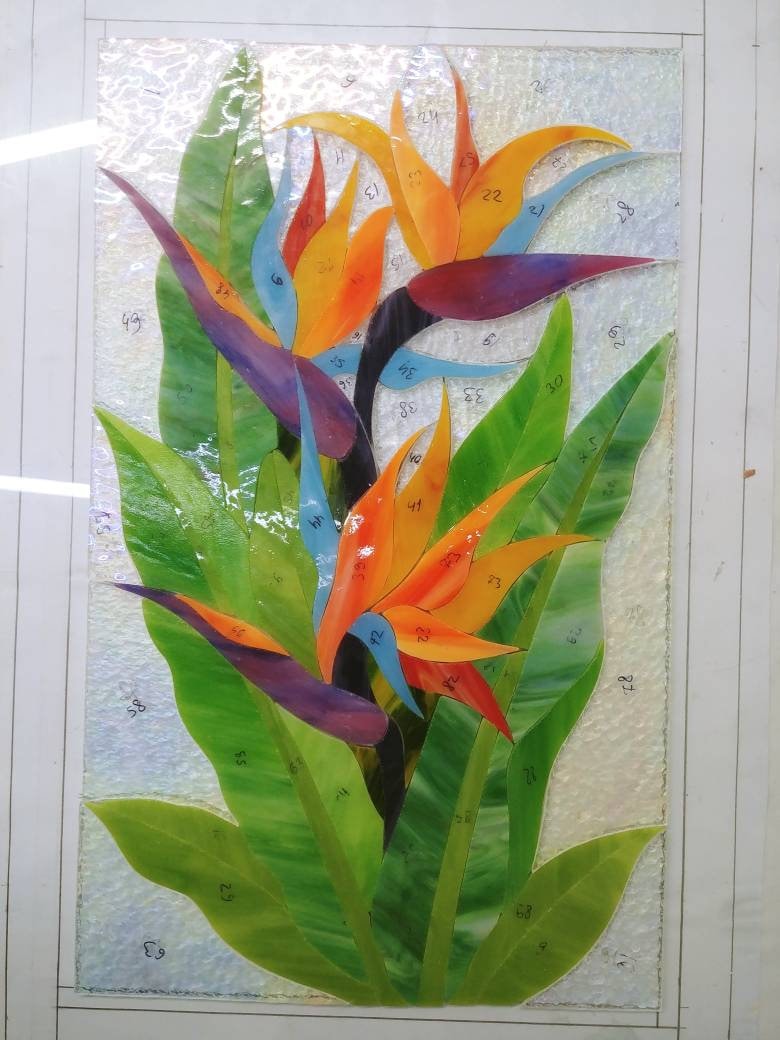 Stained Glass Bird of Paradise, Handmade Window Hanging 11"x16.5" Custom Stained Glass Panel, Tiffany Glass Art, Window Decor