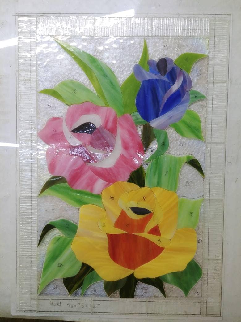 Stained glass window panel multicolored roses, Handmade sun catcher, Personalized gift, Window hangings, Tiffany glass art