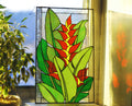 Handmade Bird of Paradise Stained Glass Window Hanging, Floral Decor