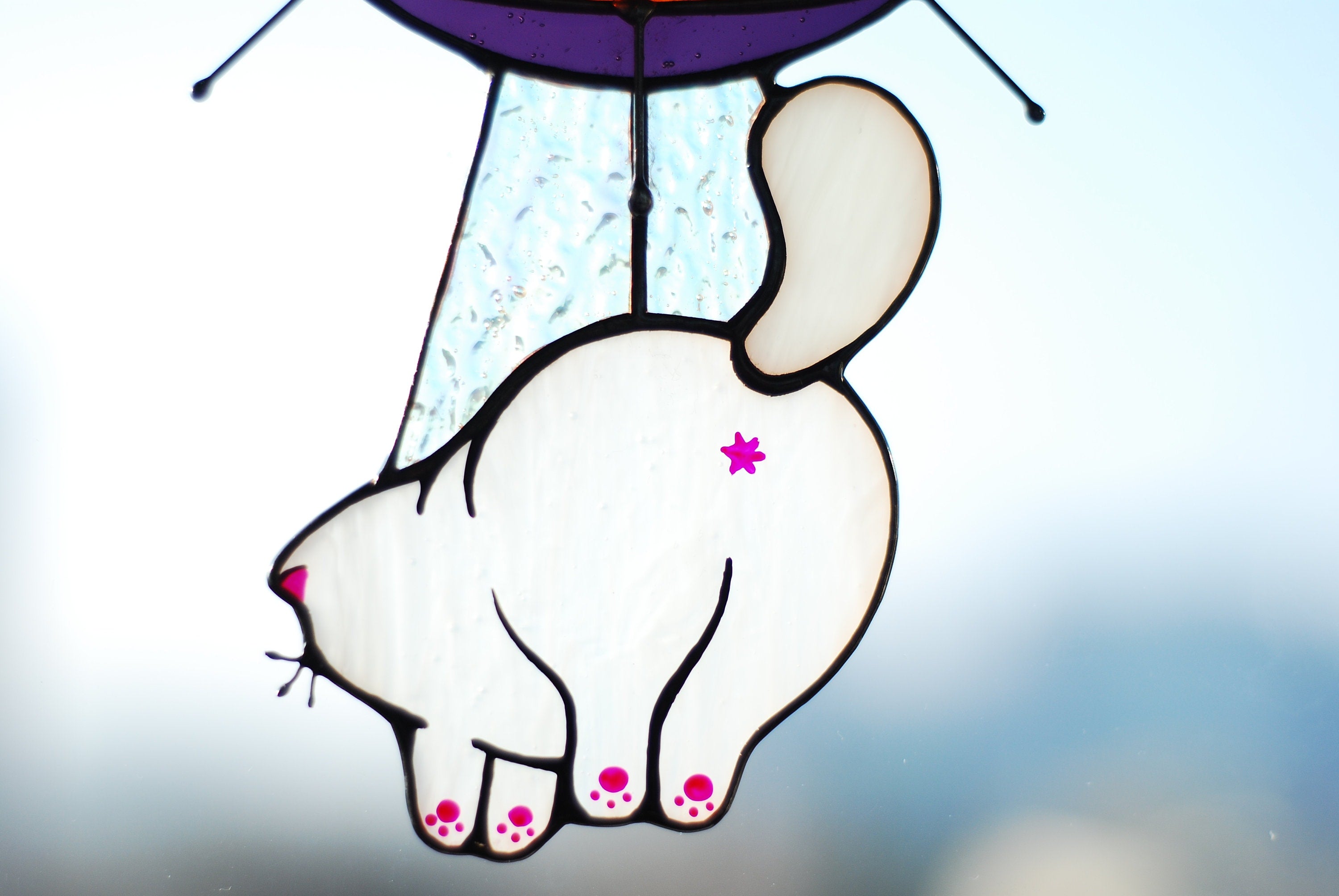 Stained Glass UFO Abducting Cat Suncatcher, Alien Spaceship Window Hanging